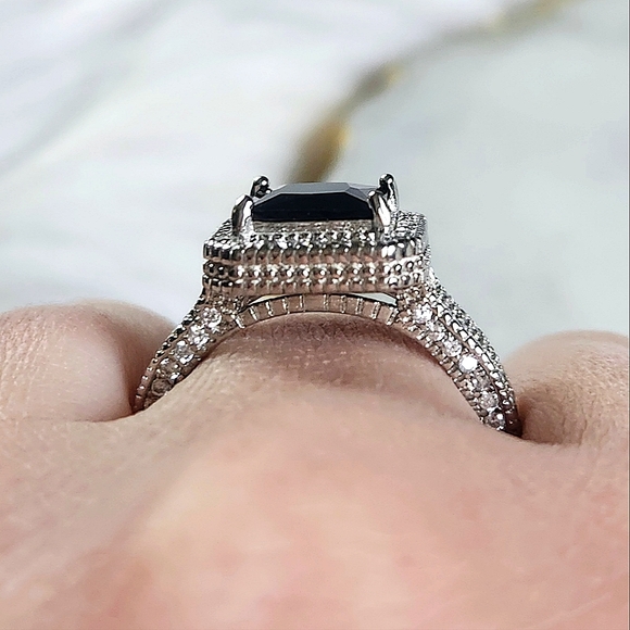 NWT Ryze Black Onyx Cubic Zirconia .925 Sterling Silver Ring - Size 8.75 - Picture 9 of 9